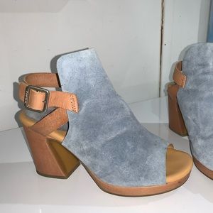 Kork-Ease Denim Jeans Blue Suede and Leather Heels